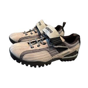 Shimano Shoes Mens Size 7 Cycling Hook Fasteners Sneakers SH-MT40WL Gray Leather